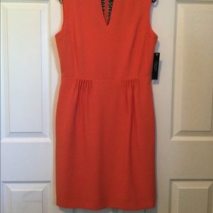 Tahari Vibrant Orange Sleeveless Midi Dress